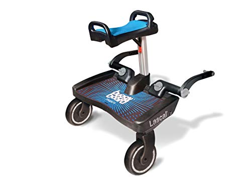 Lascal BuggyBoard Maxi+, Kinderbuggy Trittbrett mit großer Stehfläche und Saddle, Kinderwagen Zubehör für Kinder von 2-6 Jahren (22 kg), kompatibel mit fast jedem Buggy und Kinderwagen, blau