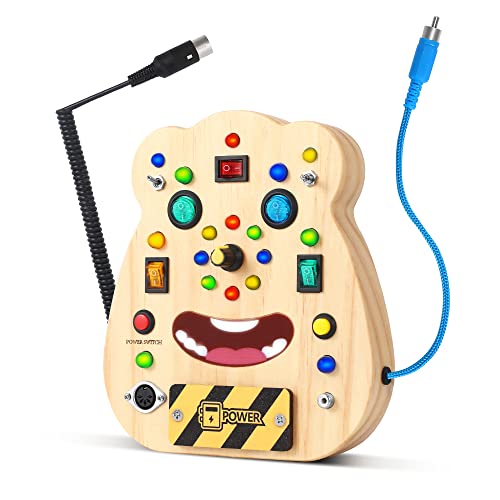 Busy Board ab 2 Jahre - Bear Activity Board aus Holz | Süßes Elektronisches Motorikbrett mit Licht & Stecker | Montessori Brett mit Schaltern & Knöpfen, Motorik Tafel für Kinder & Baby