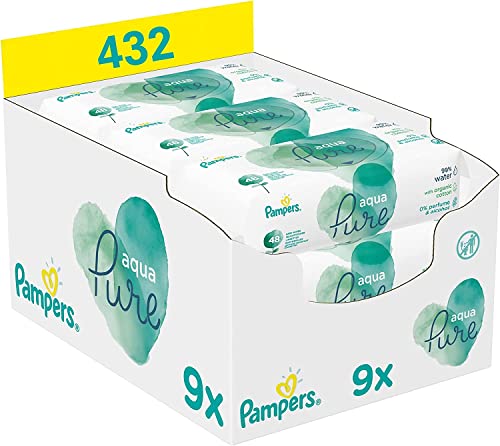Pampers Aqua Pure Baby Feuchttücher, 432 Tücher (9 x 48), Alte Version
