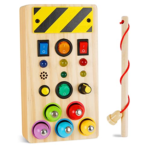Montessori Busy Board 1 2 3 4 Jahre, Comius Sharp Busy Board Sensorisches Spielzeug mit Licht LED-Tasten für Kleinkinder, Hölzernes Sensorisches Spielzeug, Lernspielzeug für Jungen und Mädch