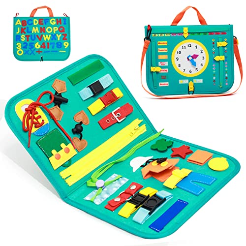 AYIQUTY Busy Board für Kleinkinder, 20-in-1 Montessori Spielzeug Motorikspielzeug für Kleidungsfähigkeiten, Pädagogisches Sensorik Kleinkinder Spielzeug, Activity Board für Flugzeug Auto Reisen